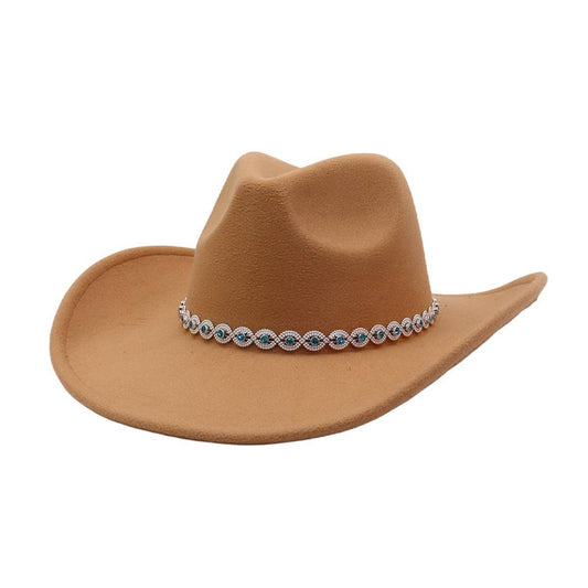 Unisex Wide Brim Western Cowboy Fedora Hat_CWAH04478