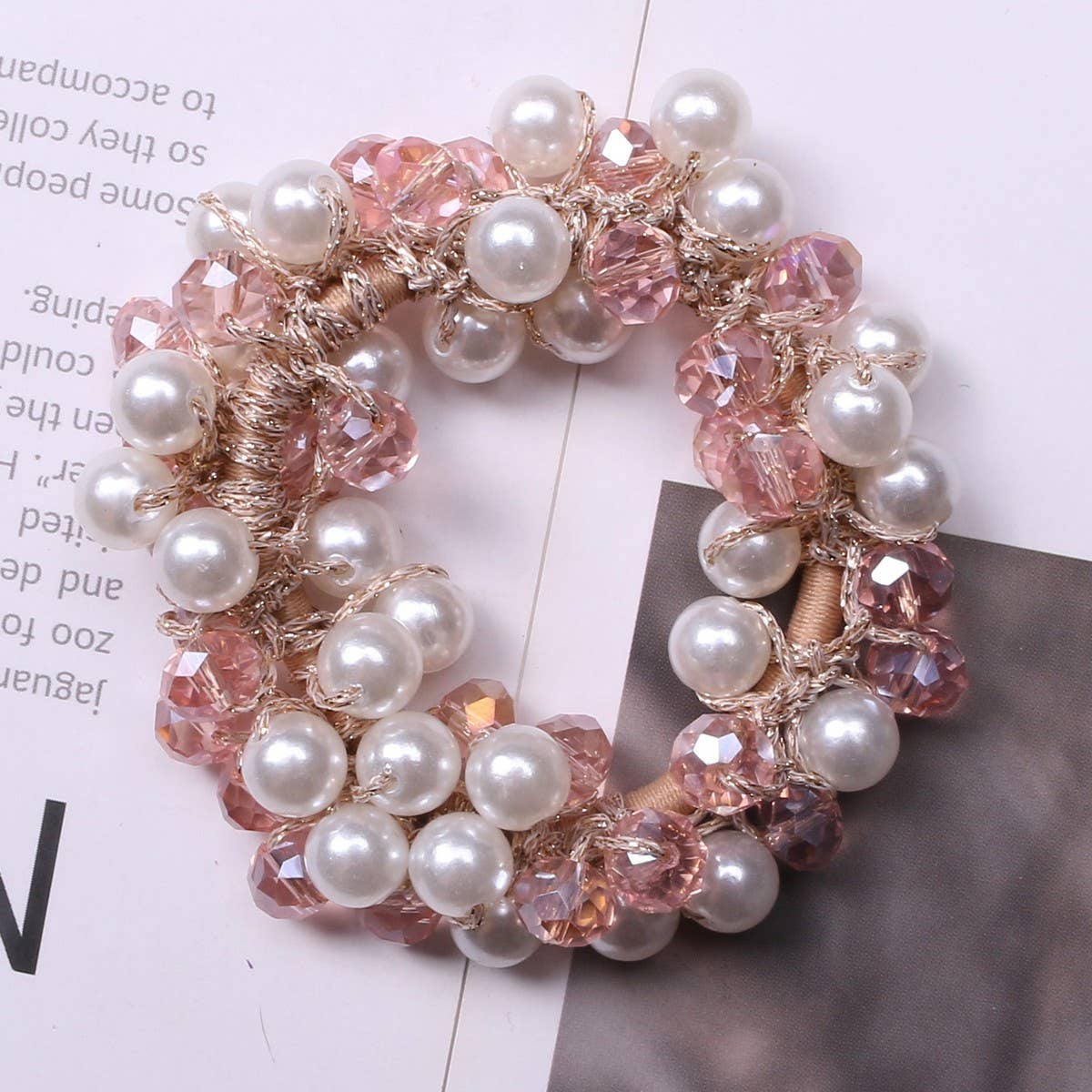 Fashion Pearl Crystal Hair Band Bun Ponytail Tie_CWAHA6768