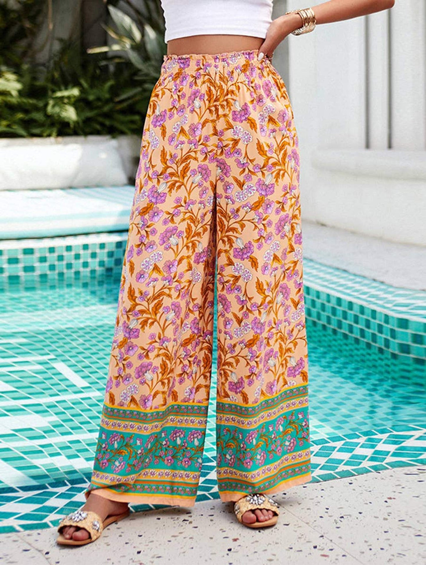 CASUAL PRINT SPANDEX WIDE-LEG PANTS_CWBLP0707