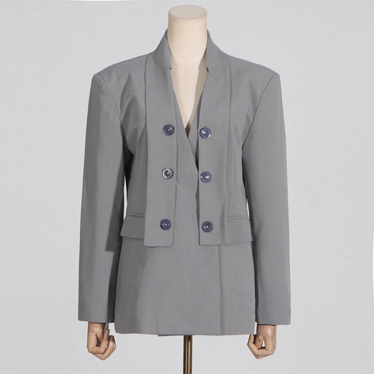 Elegant Solid Blazer with Button Patch Design
