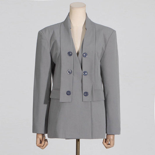 Elegant Solid Blazer with Button Patch Design