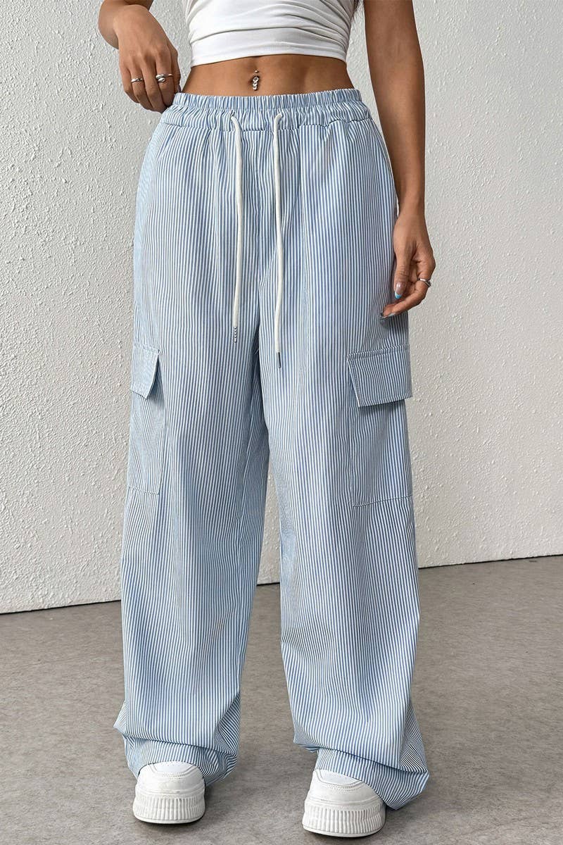 CWBLP00934_STRIPED TIE WAIST LIGHTWEIGHT WIDE LEG PANTS
