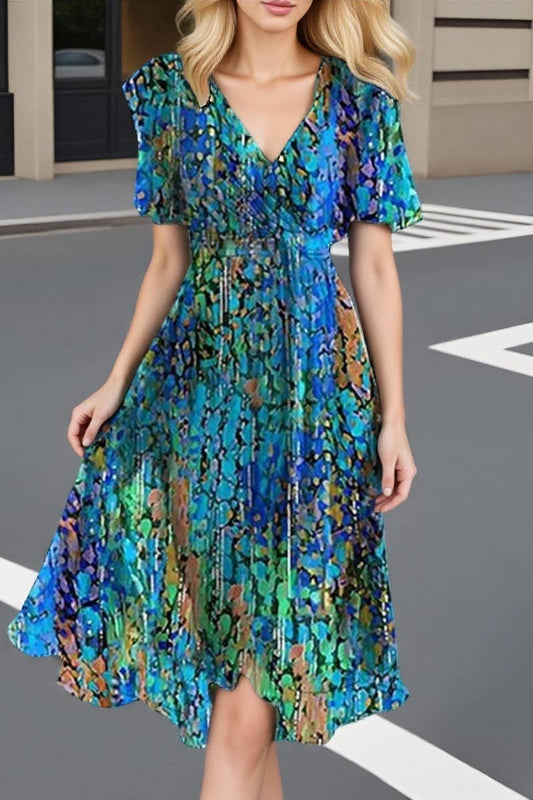 CWDMD01029_LOOSE AND CASUAL V-NECK FLORAL PRINT DRESS