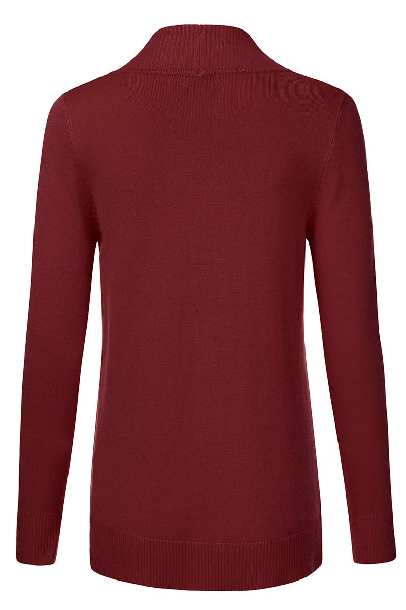 AWOCAL313_Open Front Long Sleeve Pockets Sweater Cardigan