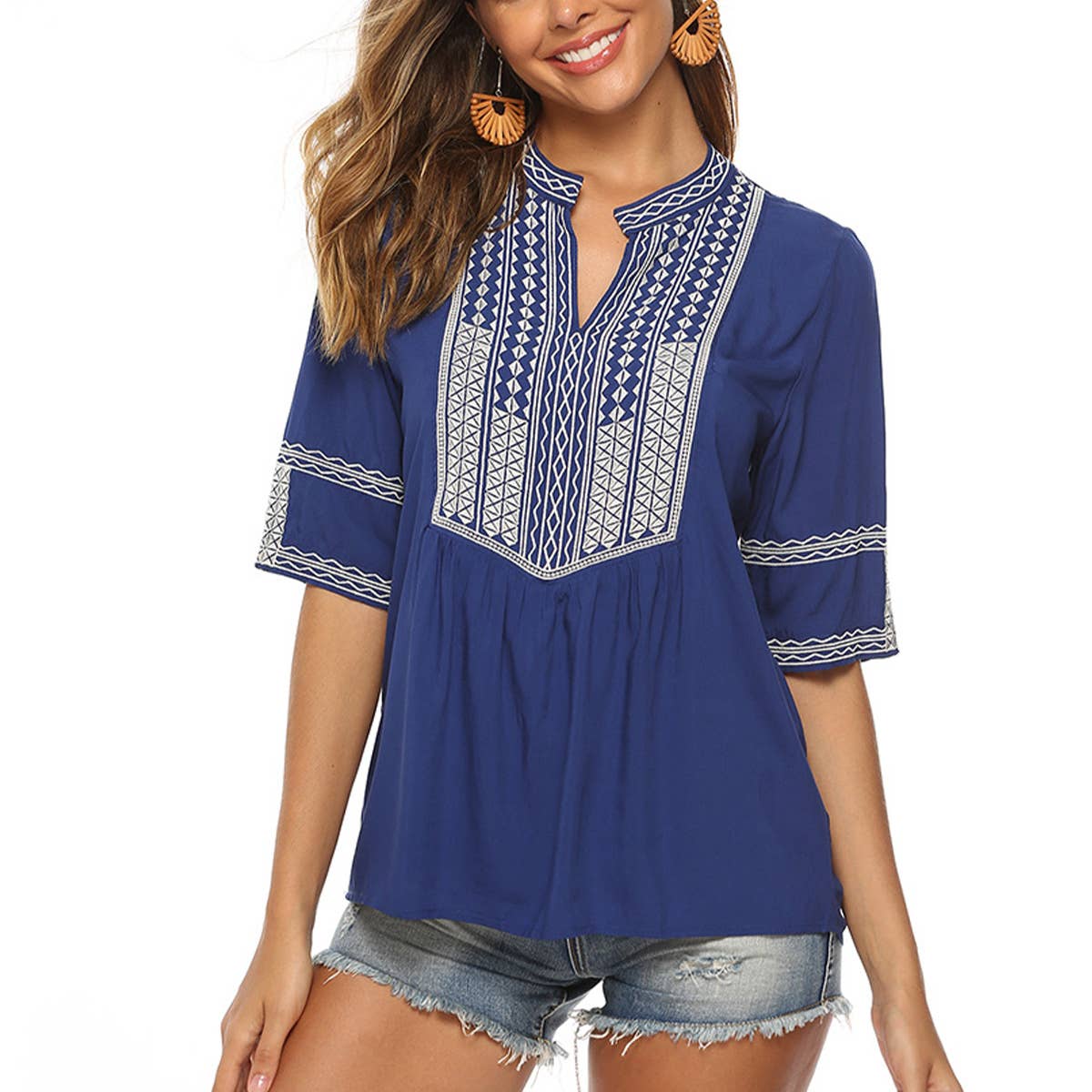 EMBROIDERED SHIRT LOOSE TOP