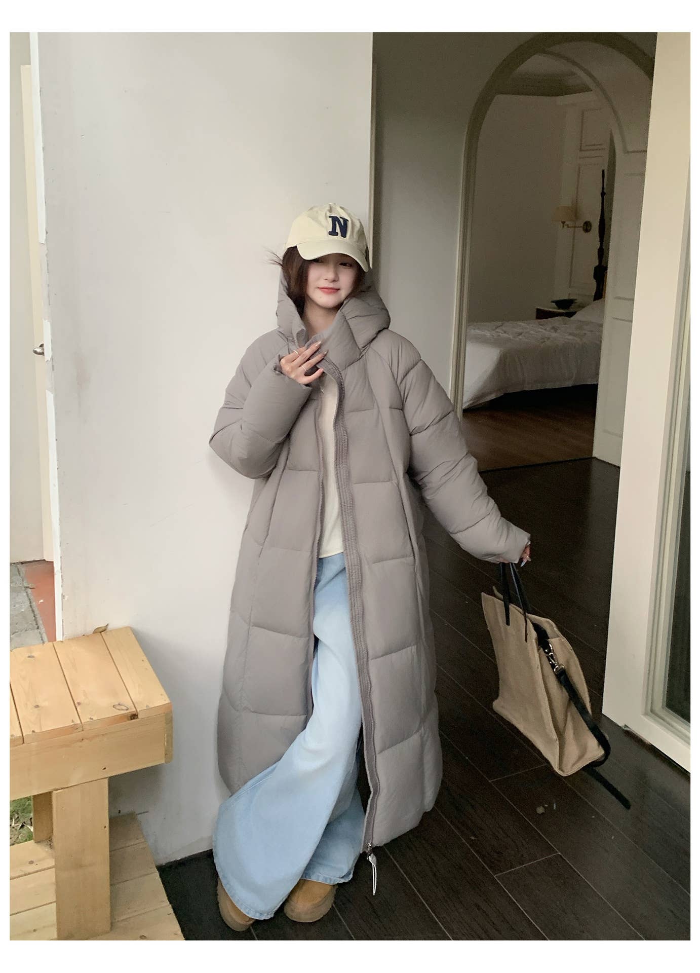 Temperament hooded knee-thick cotton-jacket