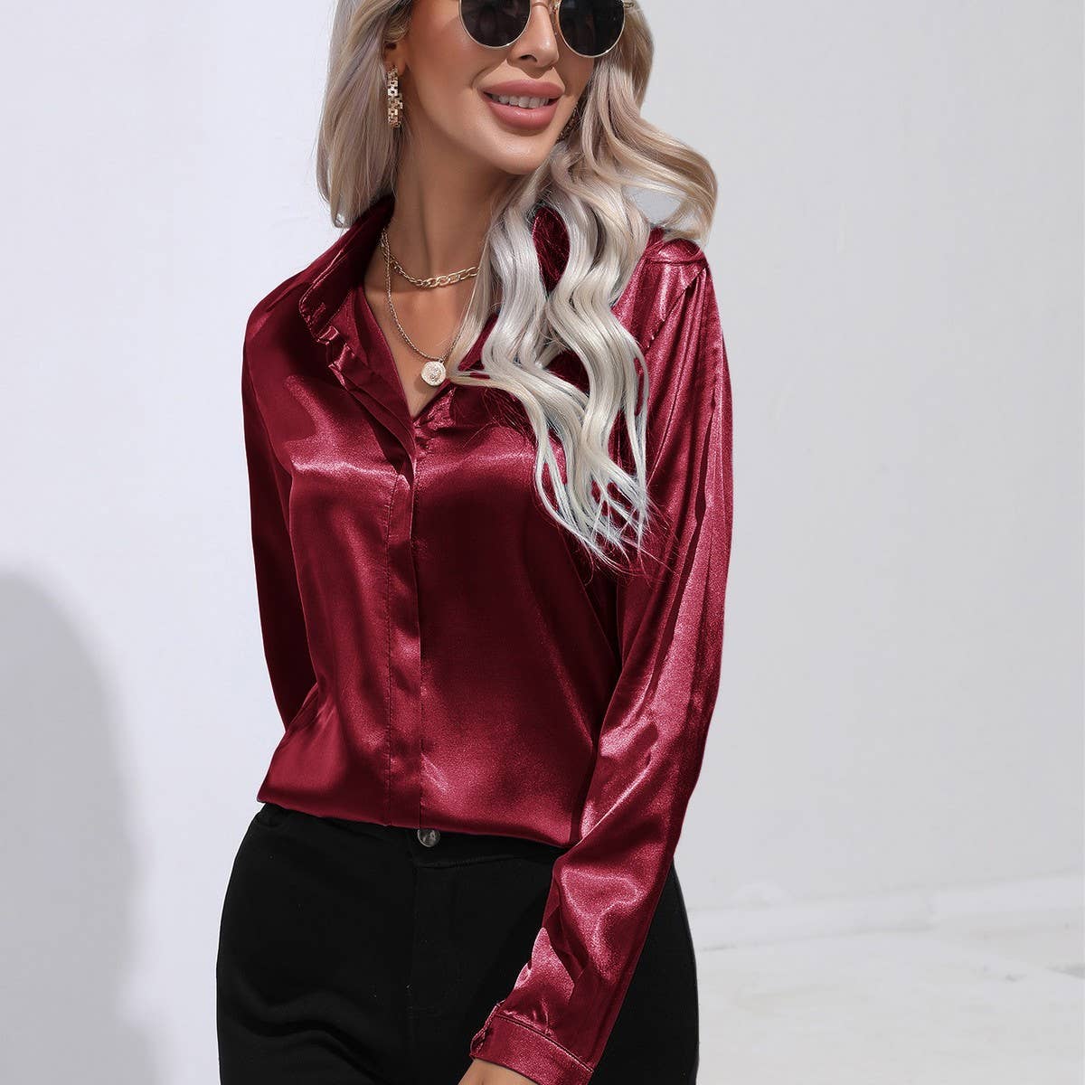 A button color shirt shirt long sleeve shirt