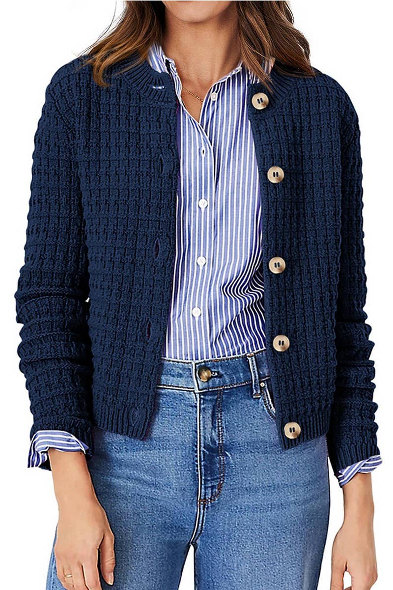 CWOCAL00612_SOLID COLOR KNIT CARDIGAN CASUAL SWEATER