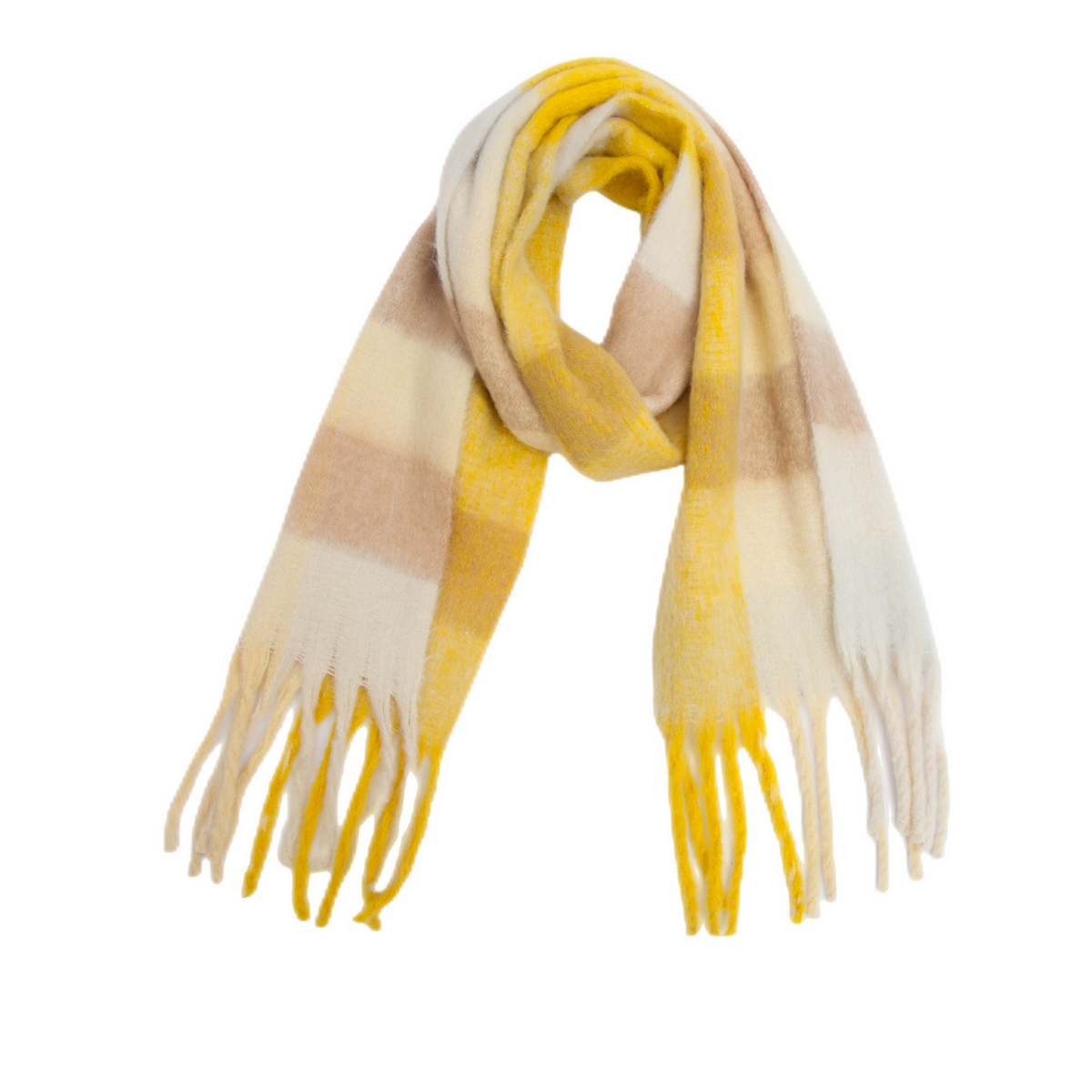 PLAID PATTERN FRINGE TRIM WINTER SCARF_CWASC2691