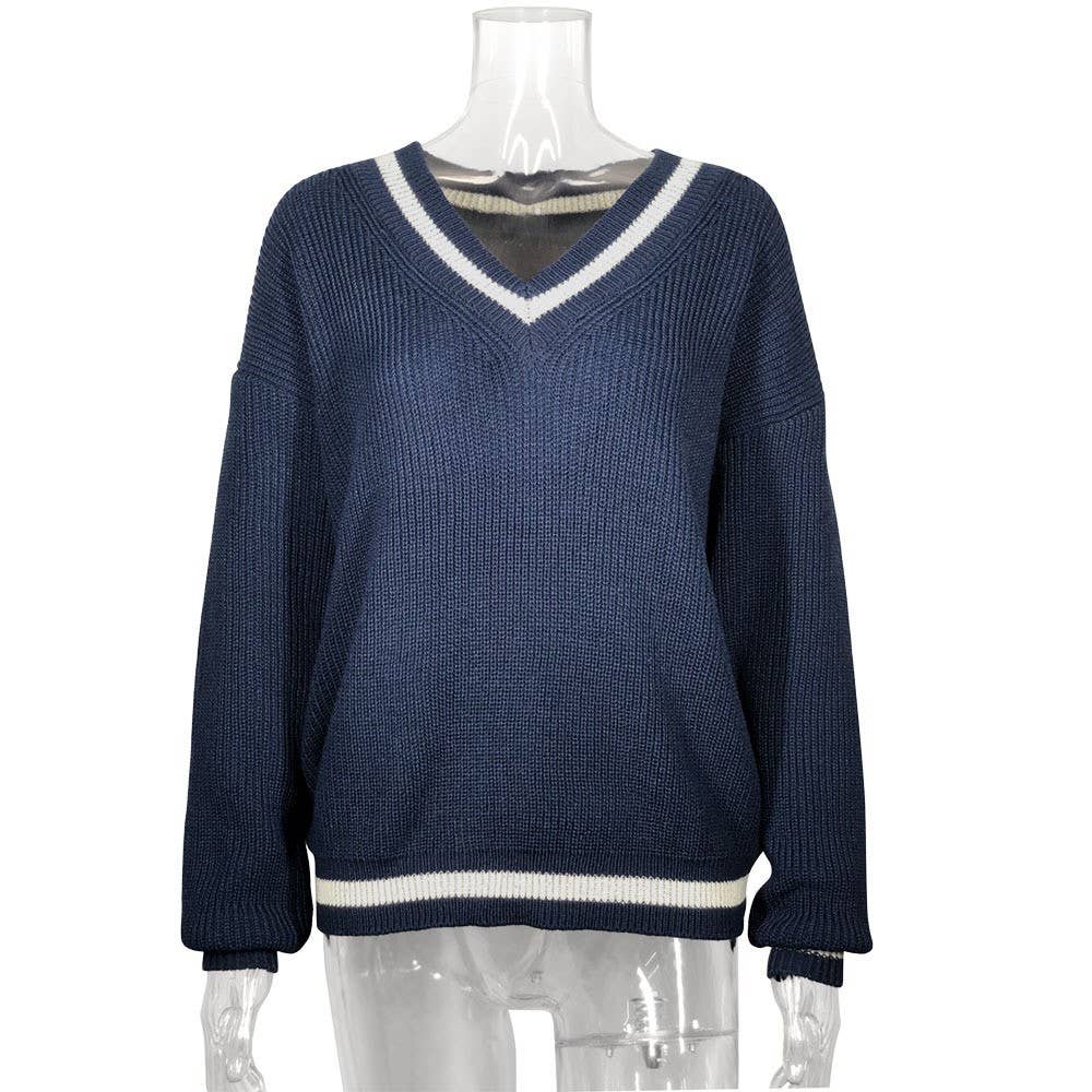 Fashion color-blocking patchwork knitted sweater
