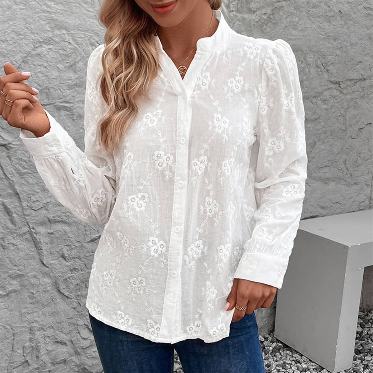 LONG SLEEVE HOLLOWED-OUT LACE JACQUARD SHIRT