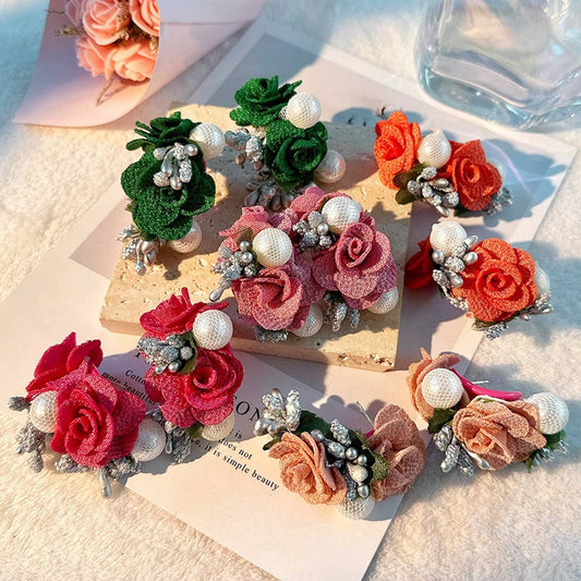 Pearl Fabric Flower Stud Earrings ??Unique Design_CWMM6256