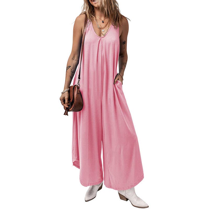 Simple wind multi-pocket straight strap pants