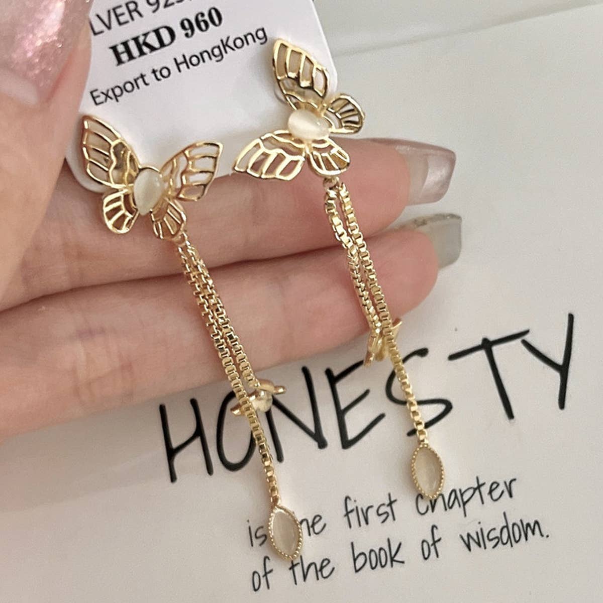 HOLLOW CAT'S EYE BUTTERFLY PENDANT STUD EARRINGS