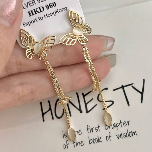 HOLLOW CAT'S EYE BUTTERFLY PENDANT STUD EARRINGS