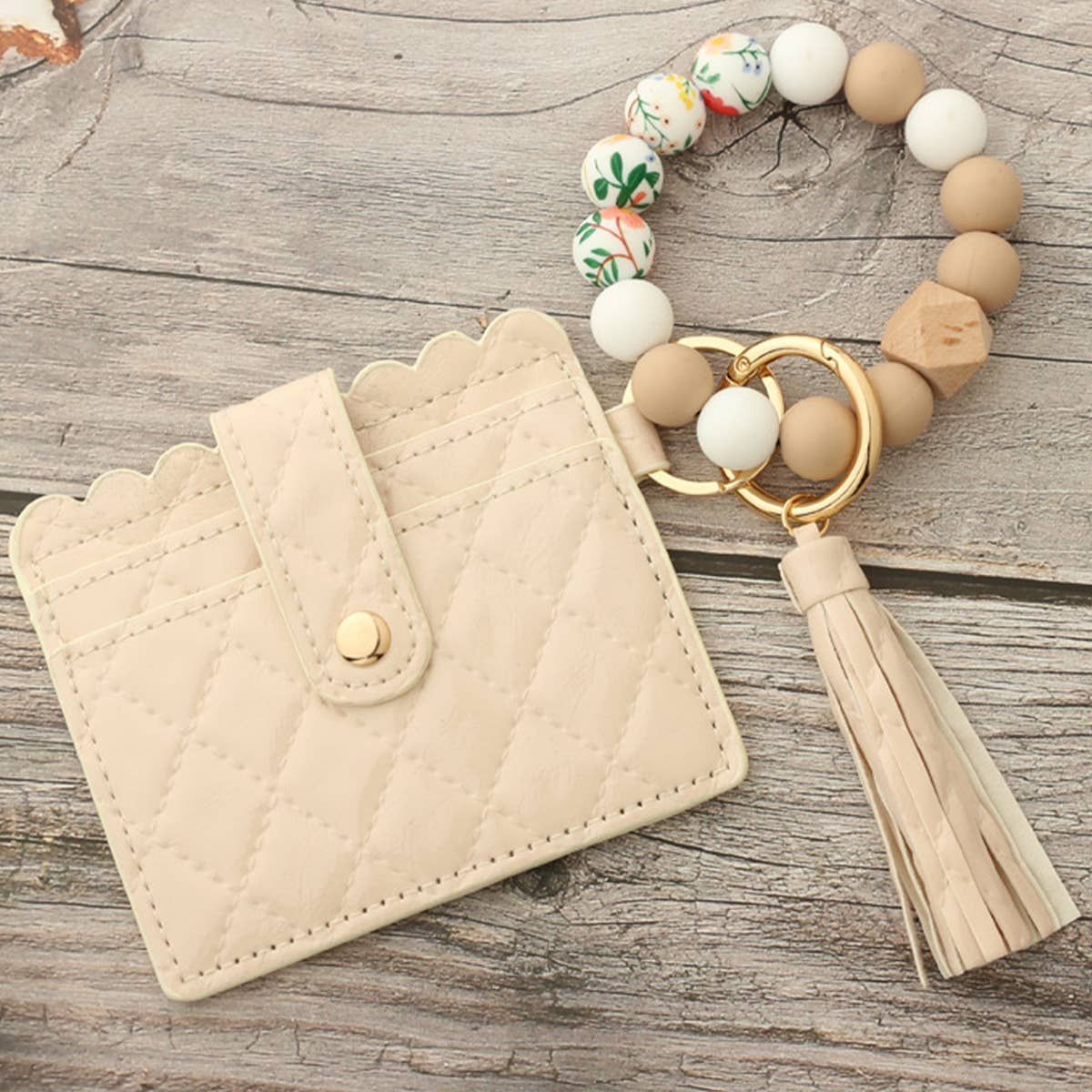 SILICONE BEAD TASSEL BRACELET KEYCHAIN CARD BAG