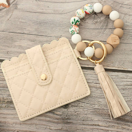 SILICONE BEAD TASSEL BRACELET KEYCHAIN CARD BAG
