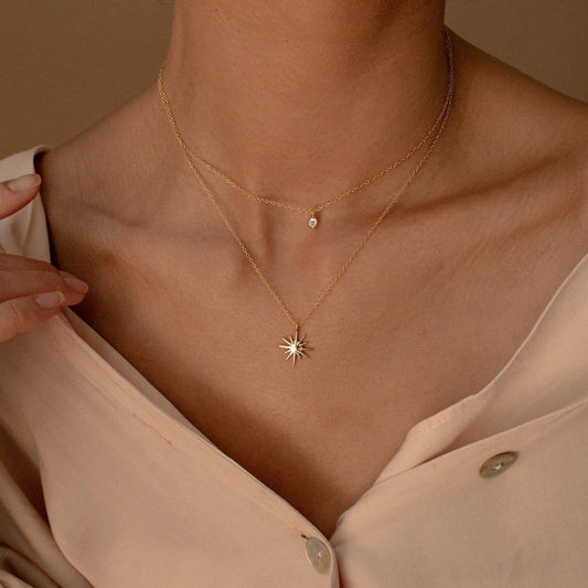 Double Star Zirconia Stacking Necklace