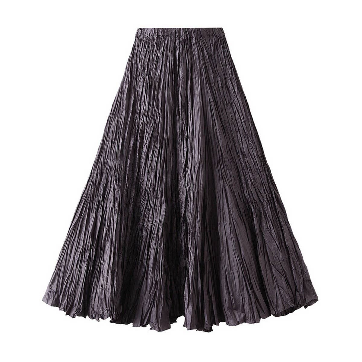 Loose Pleated A-Line Flared Casual Midi Skirt