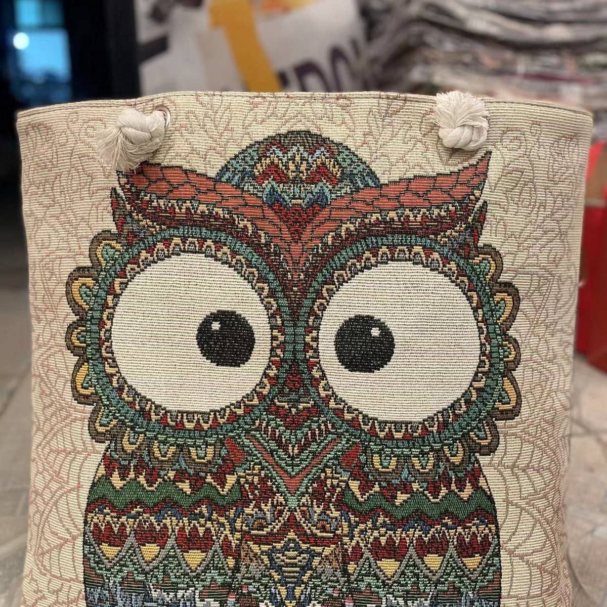 VINTAGE ANIMAL EMBROIDERED CANVAS TOTE BAG_CWAB1679