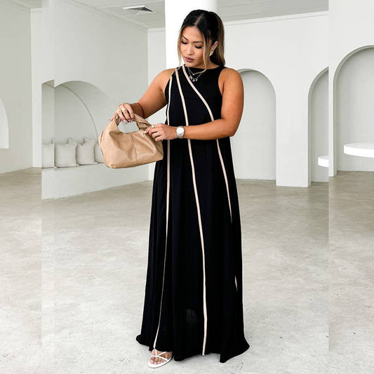 Fashion striped panel loose sleeveless dress