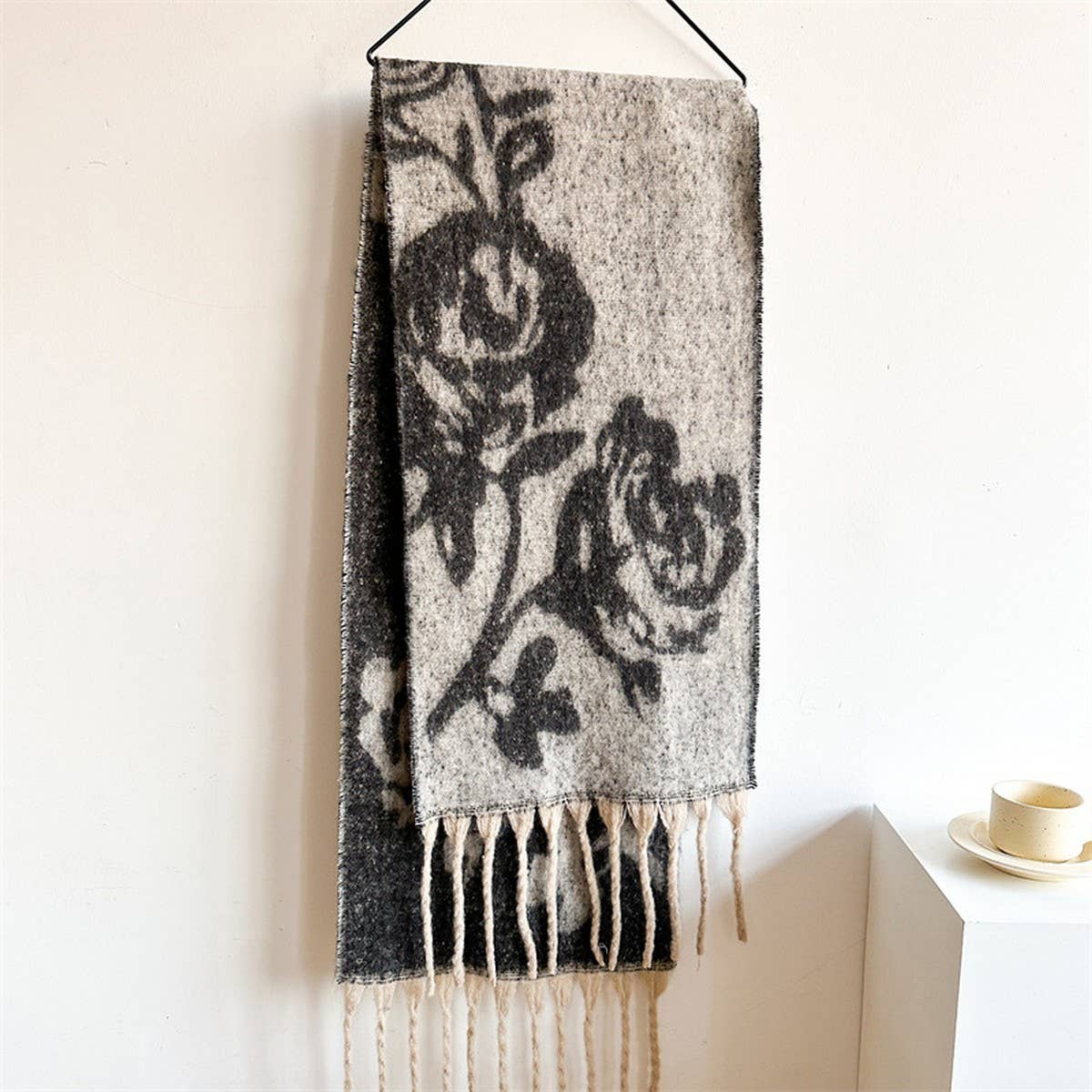 Rose Tassel Scarf - Colorblock Long Winter Wrap
