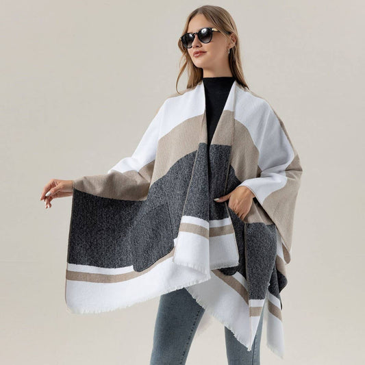 FAUX CASHMERE SHAWL ALL-MATCH CLOAK WITH TIES
