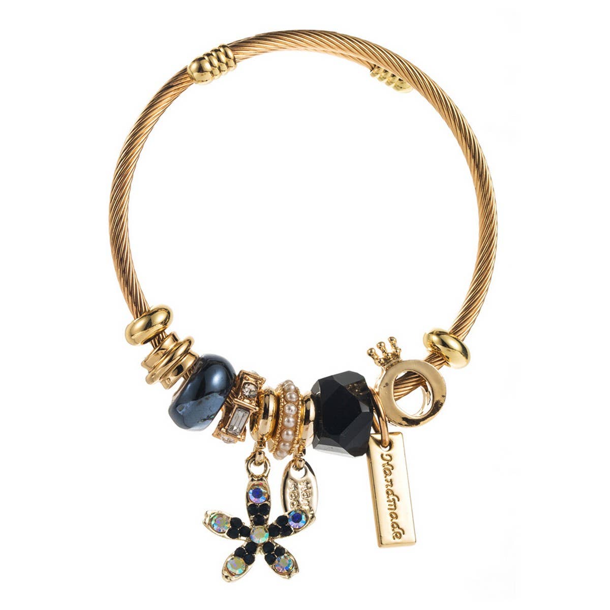Gold Stainless Steel Bracelet with Flower Pendant