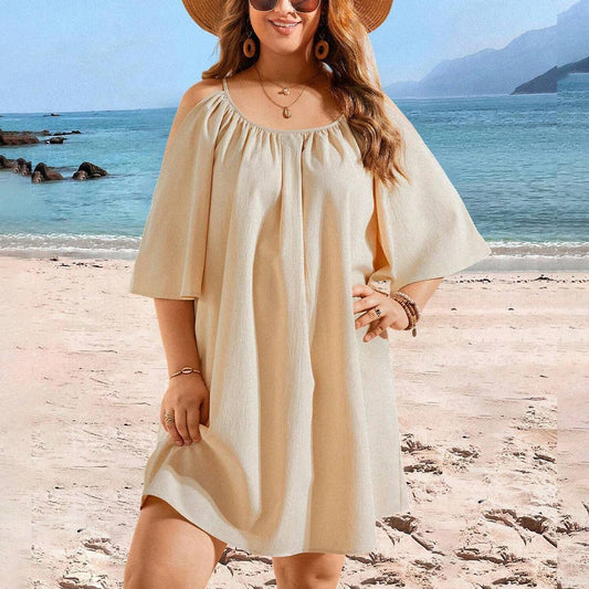 LARGE OFF SHOULDER SHORT SLEEVED DRESS_CWDSD3311
