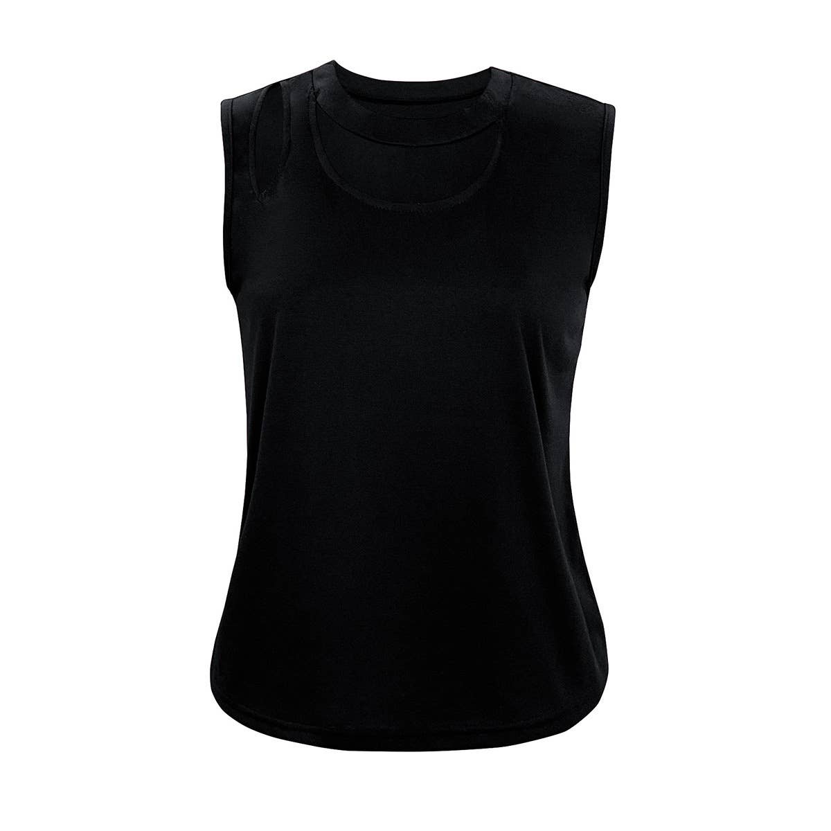 Round-neck solid-color hollowed-out loose vest