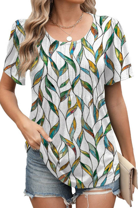 Cwtts1338_Summer Round Neck Loose Printed T-Shirt