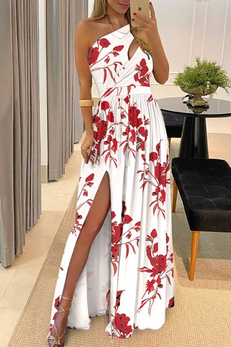 Sleeveless high-waisted slit dress elegant style