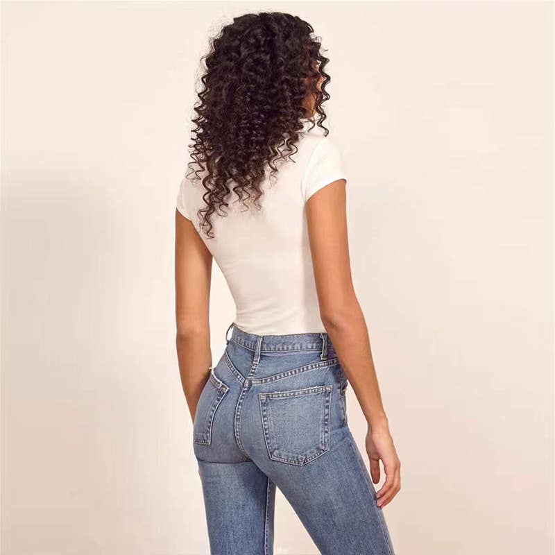 Sexy tight cotton ribbed round neck jumpsuit