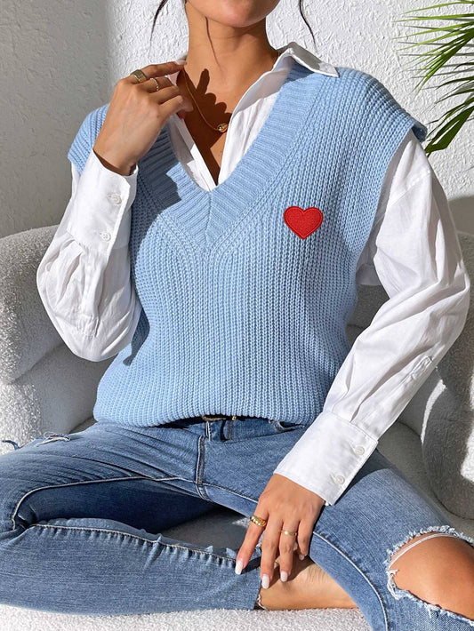 Embroidered love painting V-neck simple vest