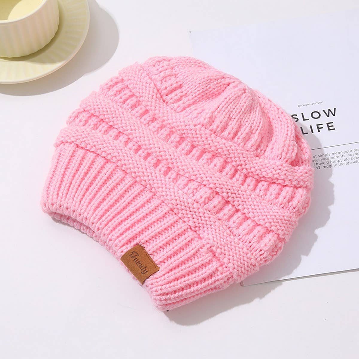 CWAH04348_CANDY COLOR KNIT BEANIE HAT WITH EAR HOLE