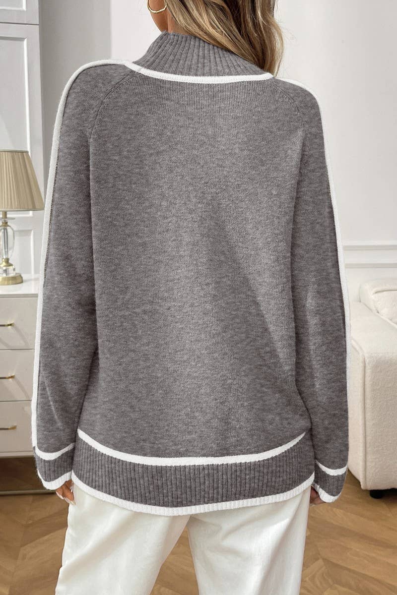 CWOSWL07155_COLORBLOCK MOCK NECK LOOSE PULLOVER SWEATER