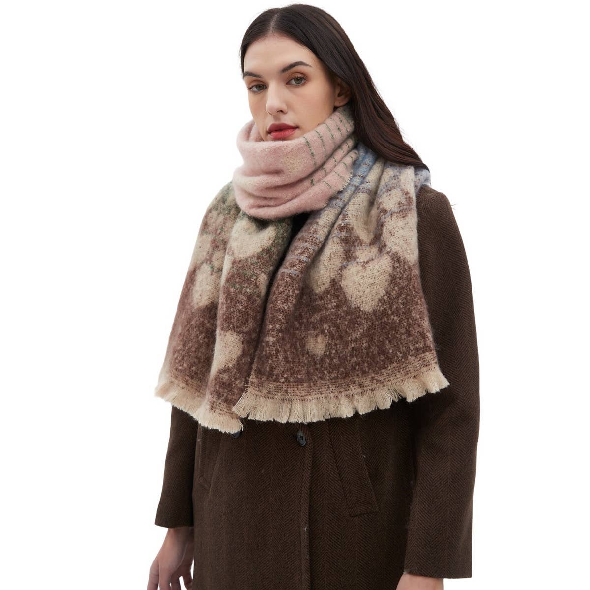 Heart Pattern Circle Yarn Scarf - Women's Wrap