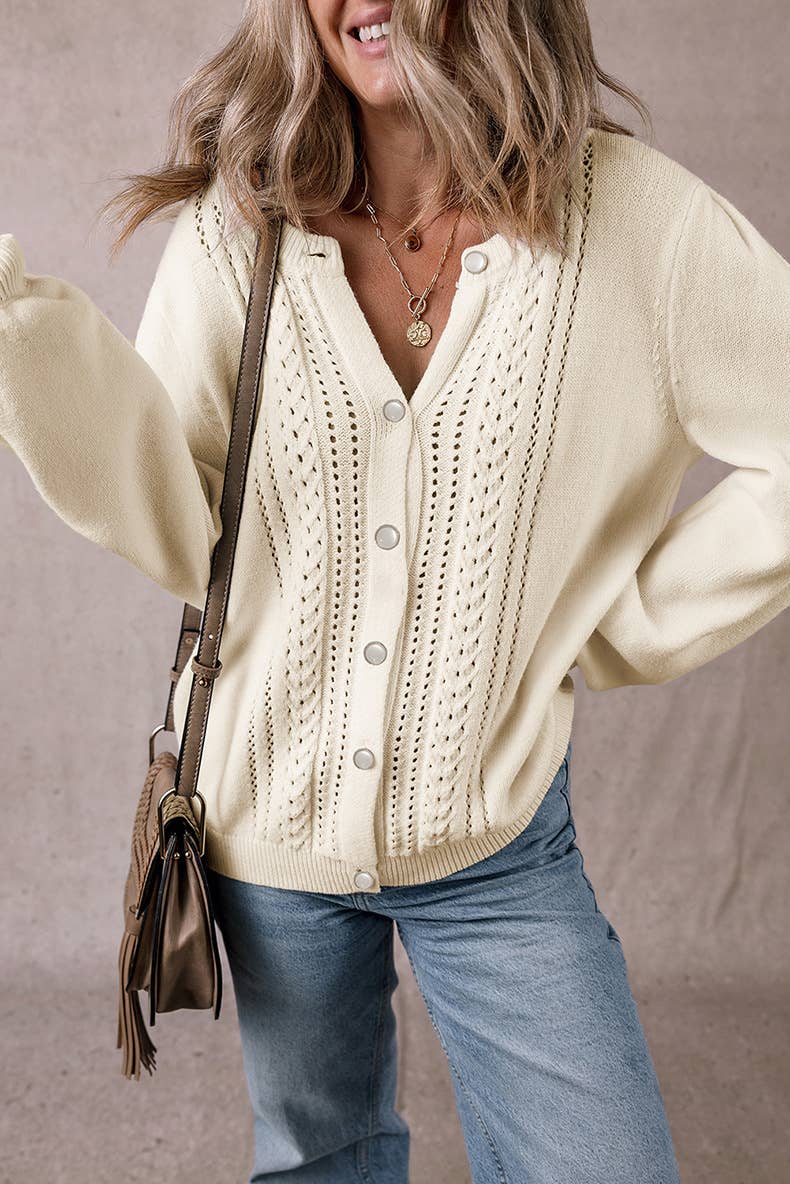 SOLID COLOR V-NECK SINGLE BREASTED CARDIGAN