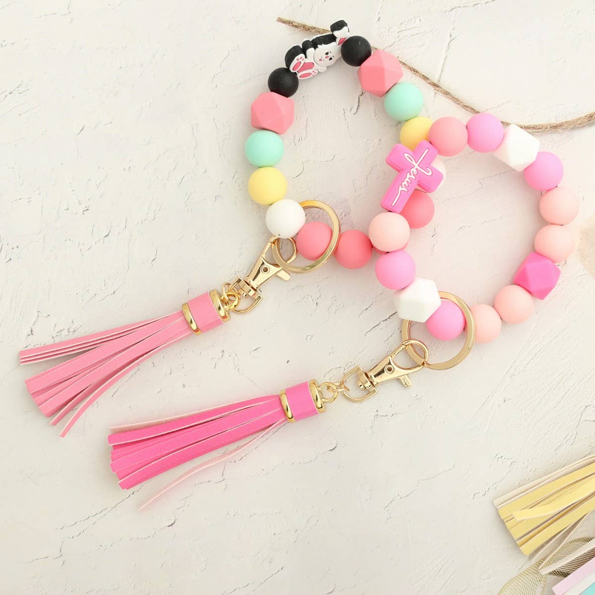 Cross Rabbit Keychain Easter Silicone Bead Bracelet_CWAB5076