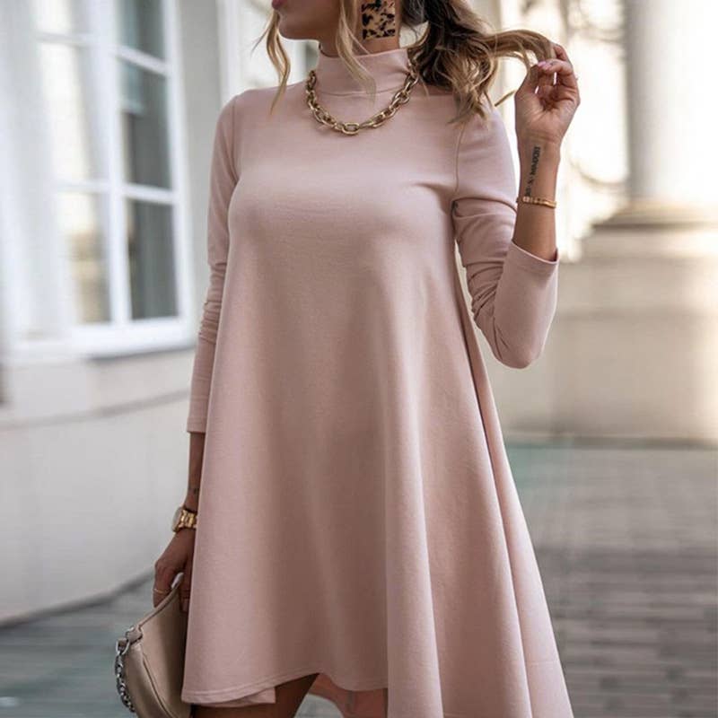 STYLISH LONG-SLEEVED HIGH-NECK LOOSE DRESS