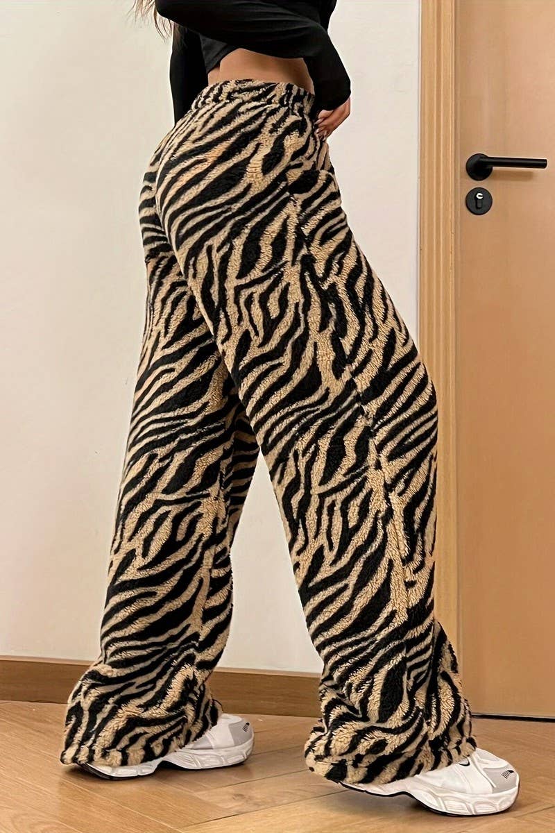 CWBLP1813_AUTUMN LEOPARD PRINT CASUAL WIDE-LEG TROUSERS