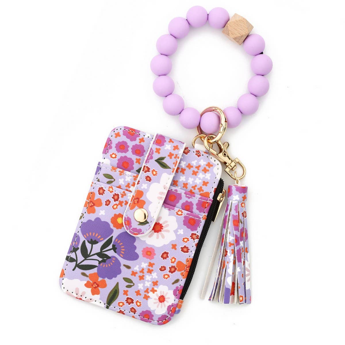 Printed Leather Card Holder with Beaded Bracelet_CWAB4932