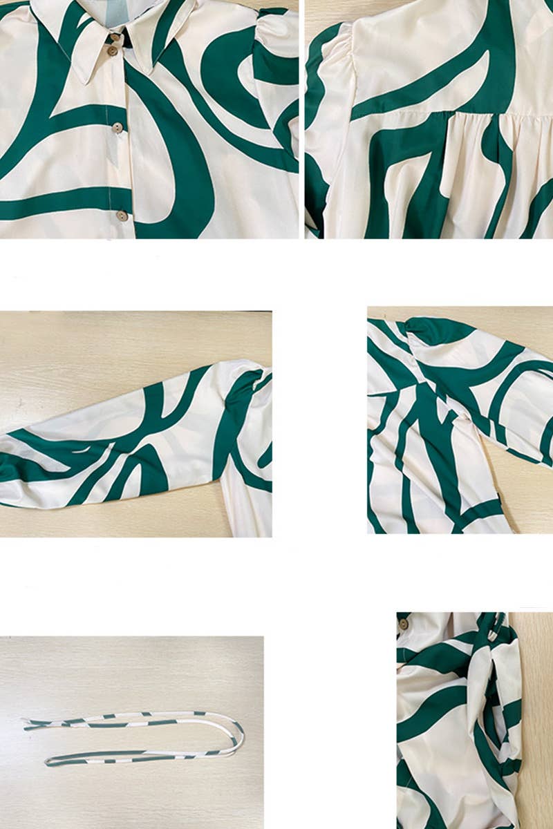 PRINT LOOSE LACE-UP SHIRT DRESS