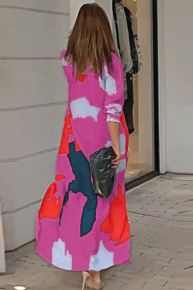 WOMEN COLLARED MARBLE PRINT COZY SHIRTS DRESS_CWDMD0719