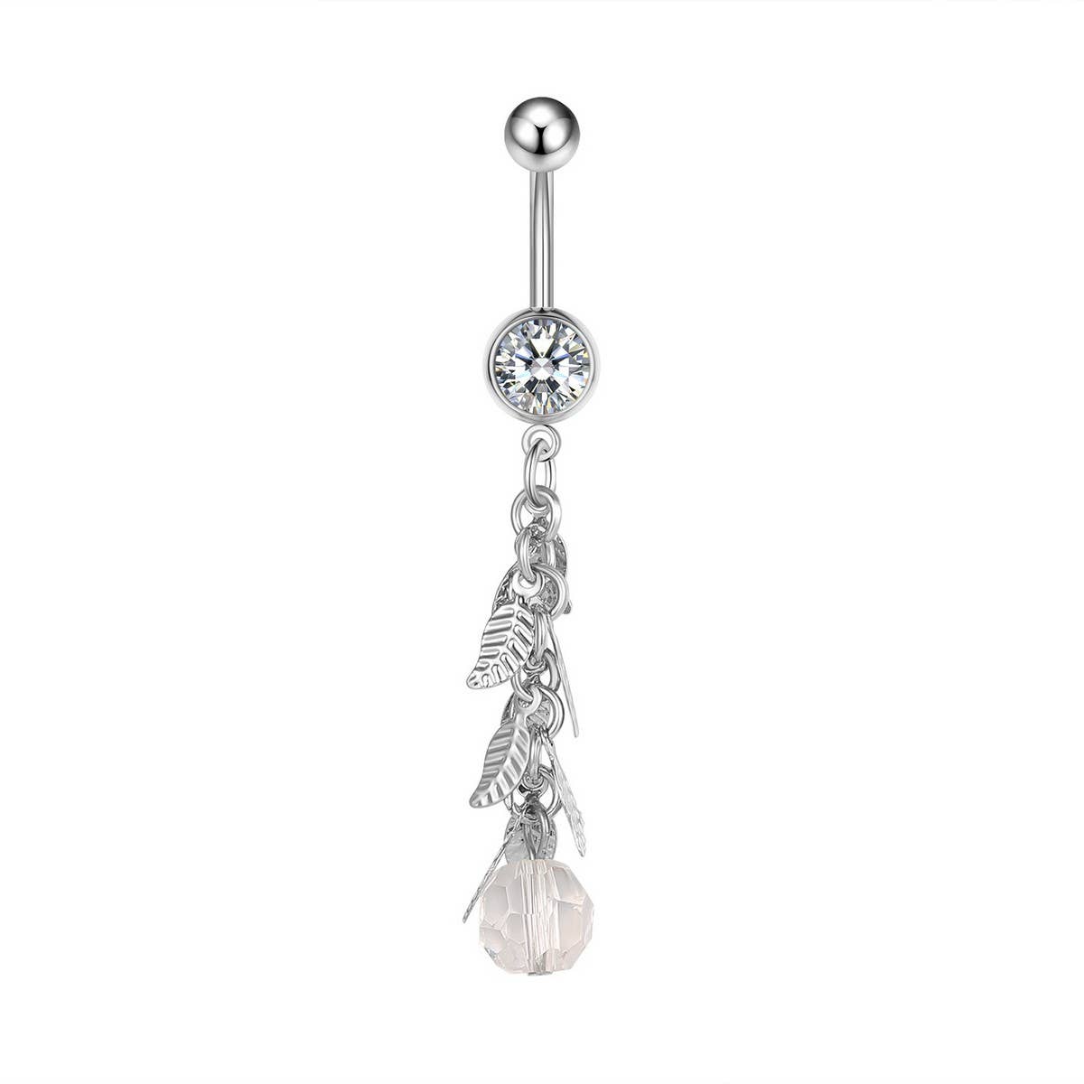 Leaf Tassel CZ Belly Ring for Navel Piercing_CWMM9249