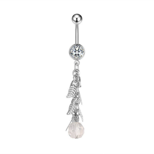 Leaf Tassel CZ Belly Ring for Navel Piercing_CWMM9249