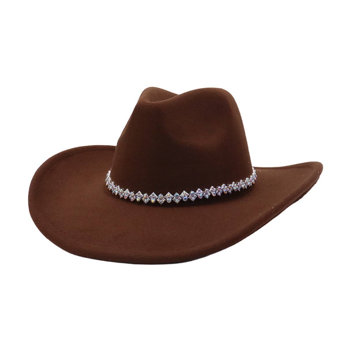 Brown Western Felt Cowboy Hat with Sparkle Band_CWAH04440