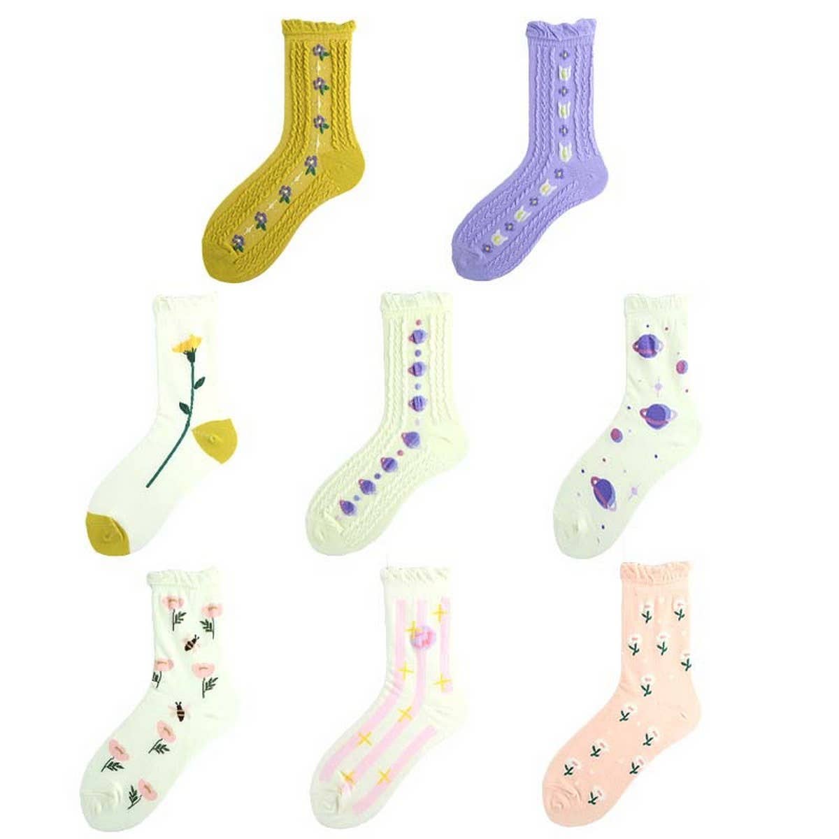 CUTE PRINTED CREW SOCKS WITH TWIST BUBBLE EDGE_CWAH1117