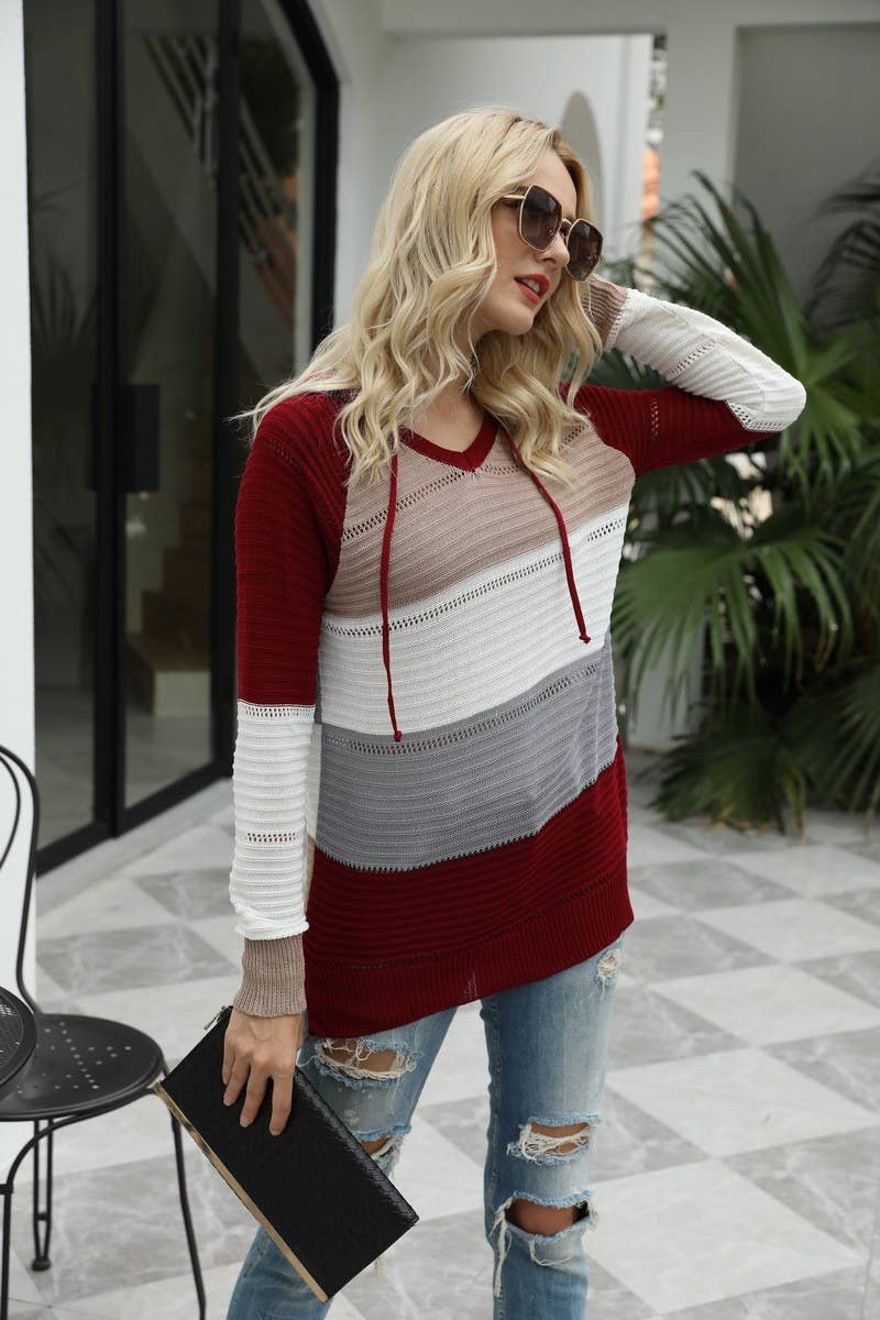 WOMEN COLOR MATCHING STRIPE HOODIE_CWOHOL0459
