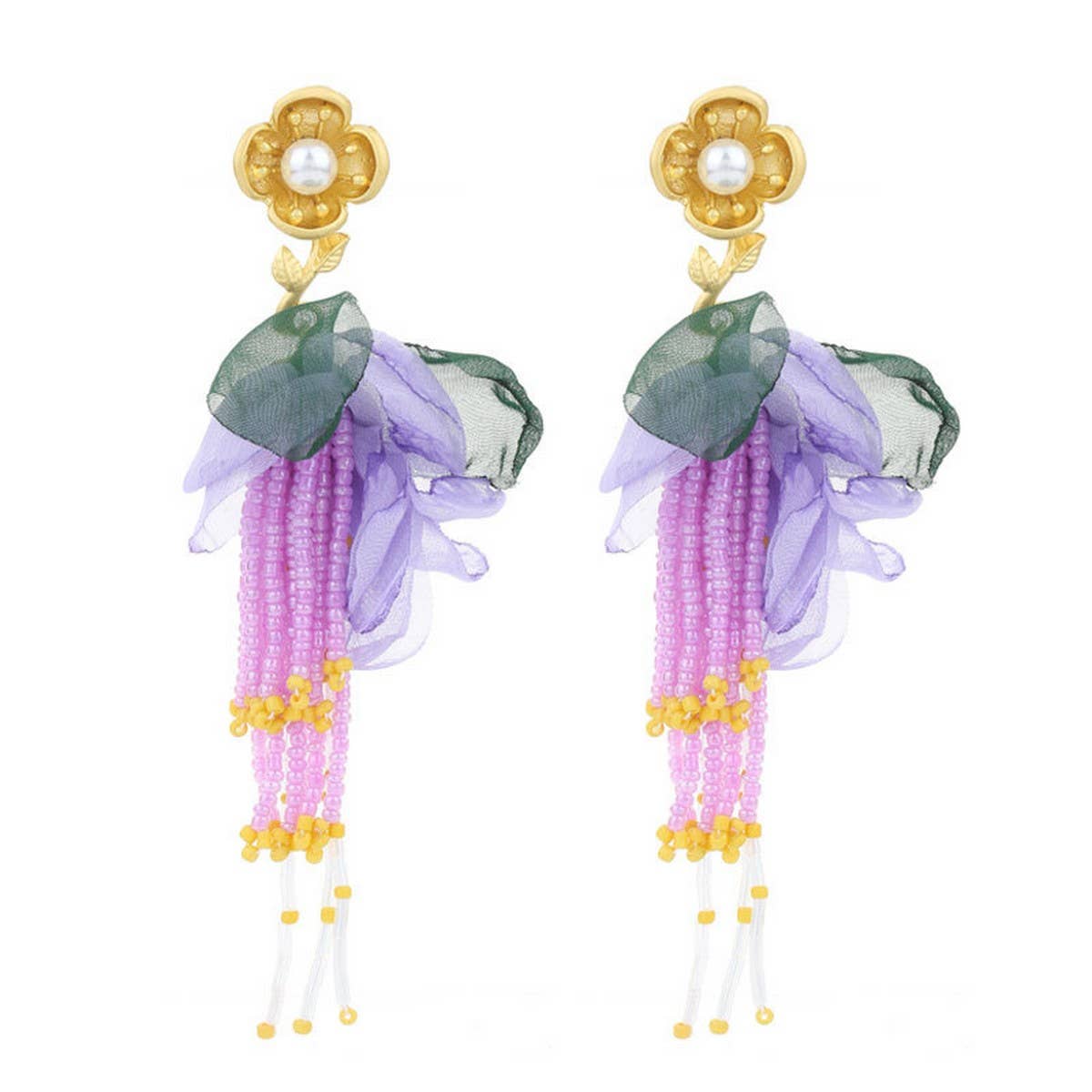 Boho Floral Tassel Earrings ??Gold Plated Design_CWMM6193